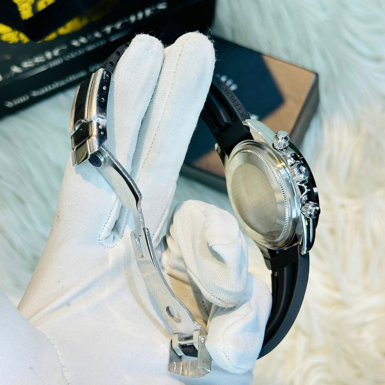 Premium Quality RLX Daytona Belt Silver Black Watches
