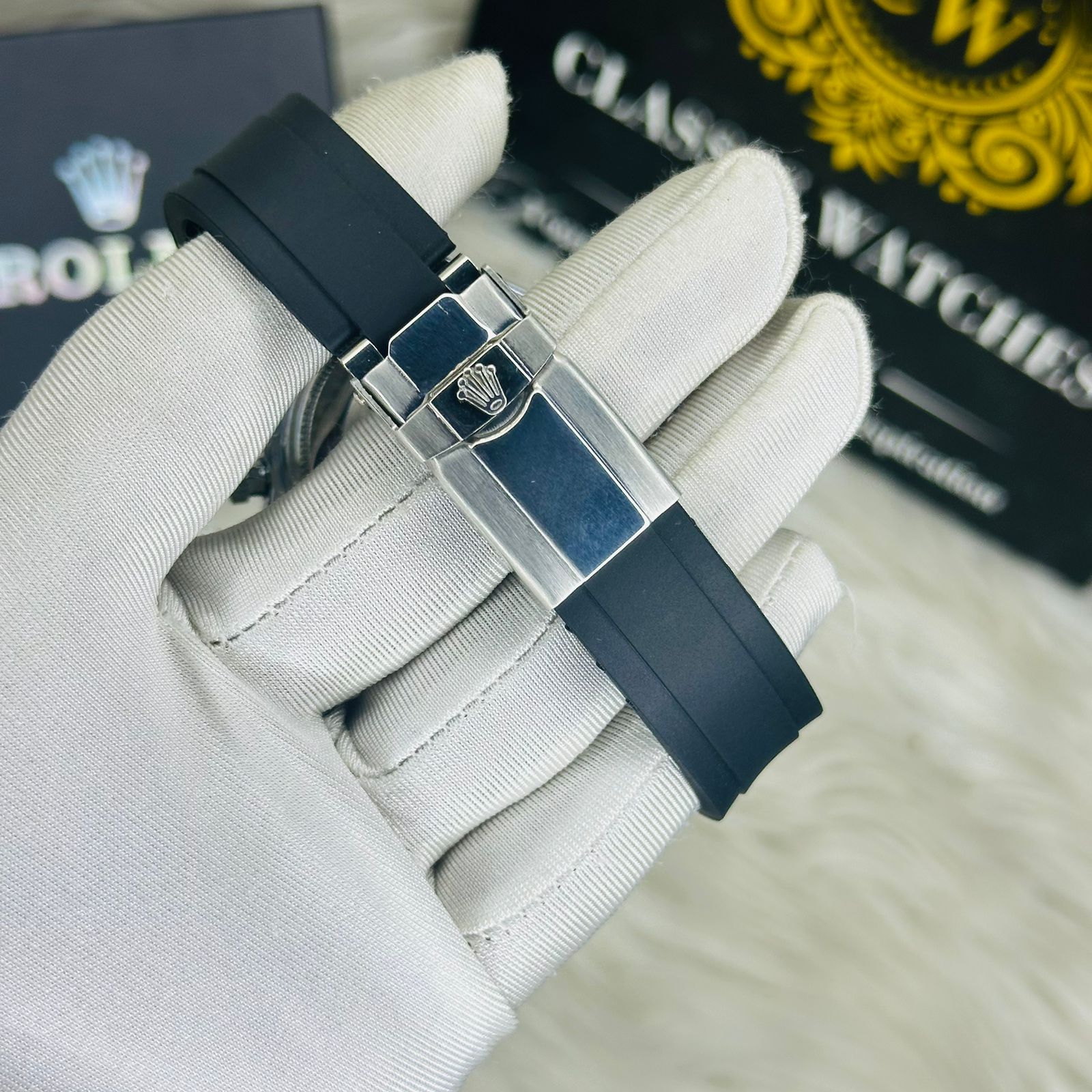 Premium Quality RLX Daytona Belt Silver Black Watches