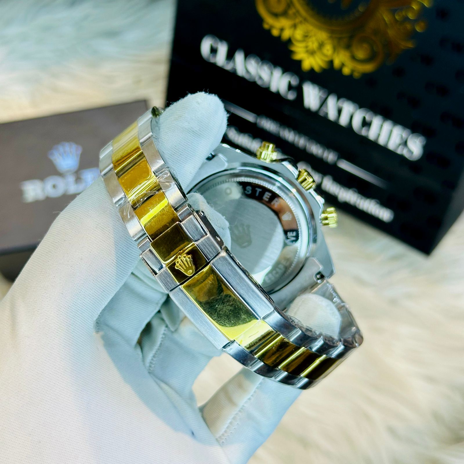 Premium Quality RLX Rainbow White Watches & Bracelet Combo
