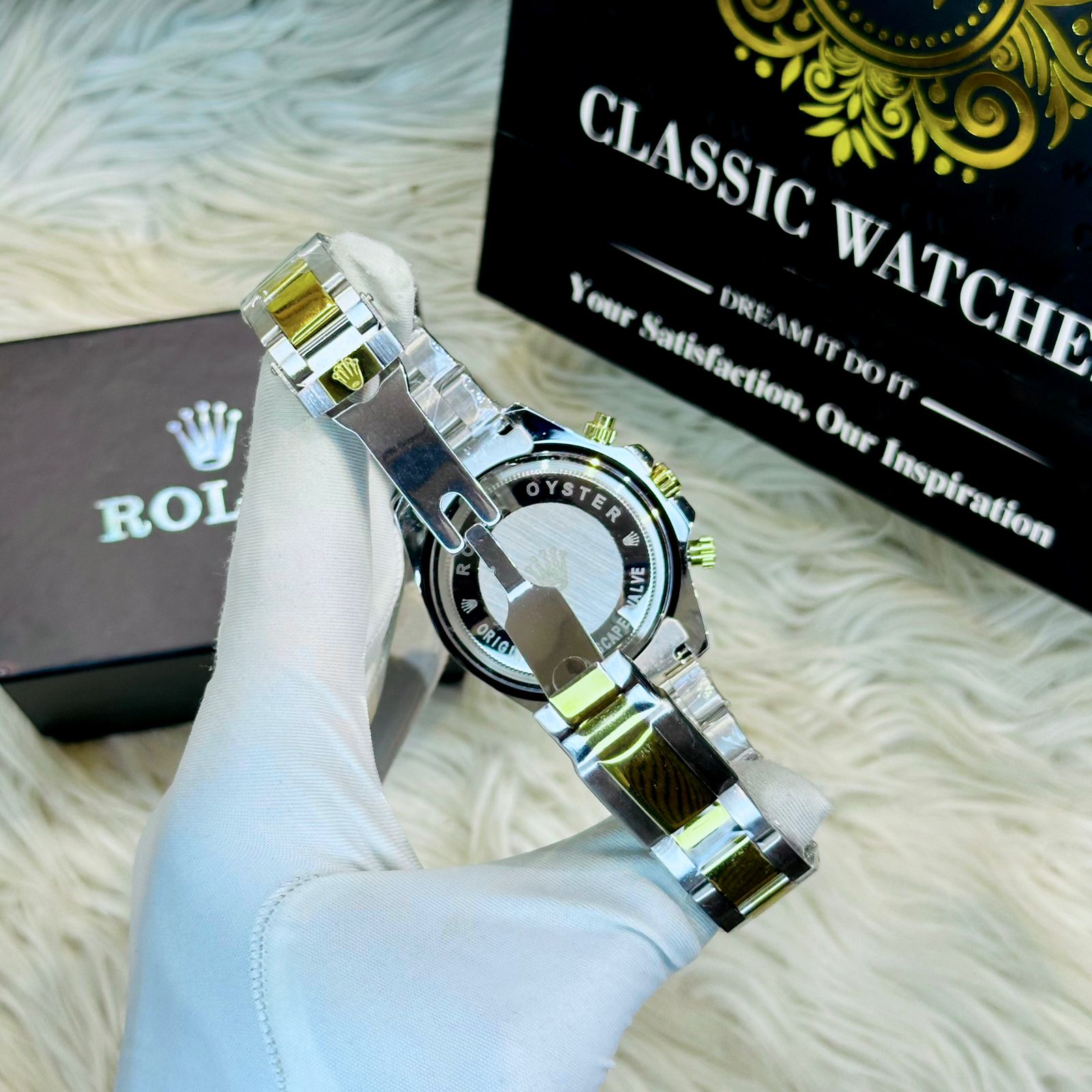 Premium Quality RLX Rainbow Golden Watches & Bracelet Combo