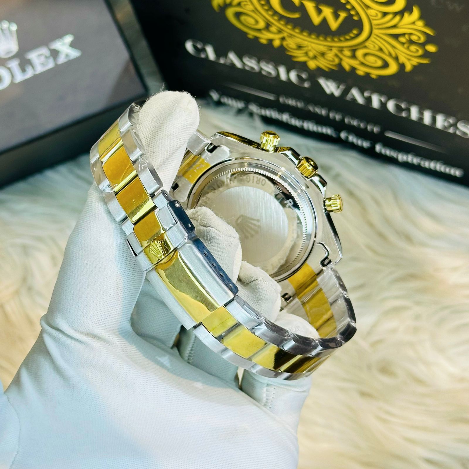 Premium Quality RLX Rainbow Golden Watches & Bracelet Combo