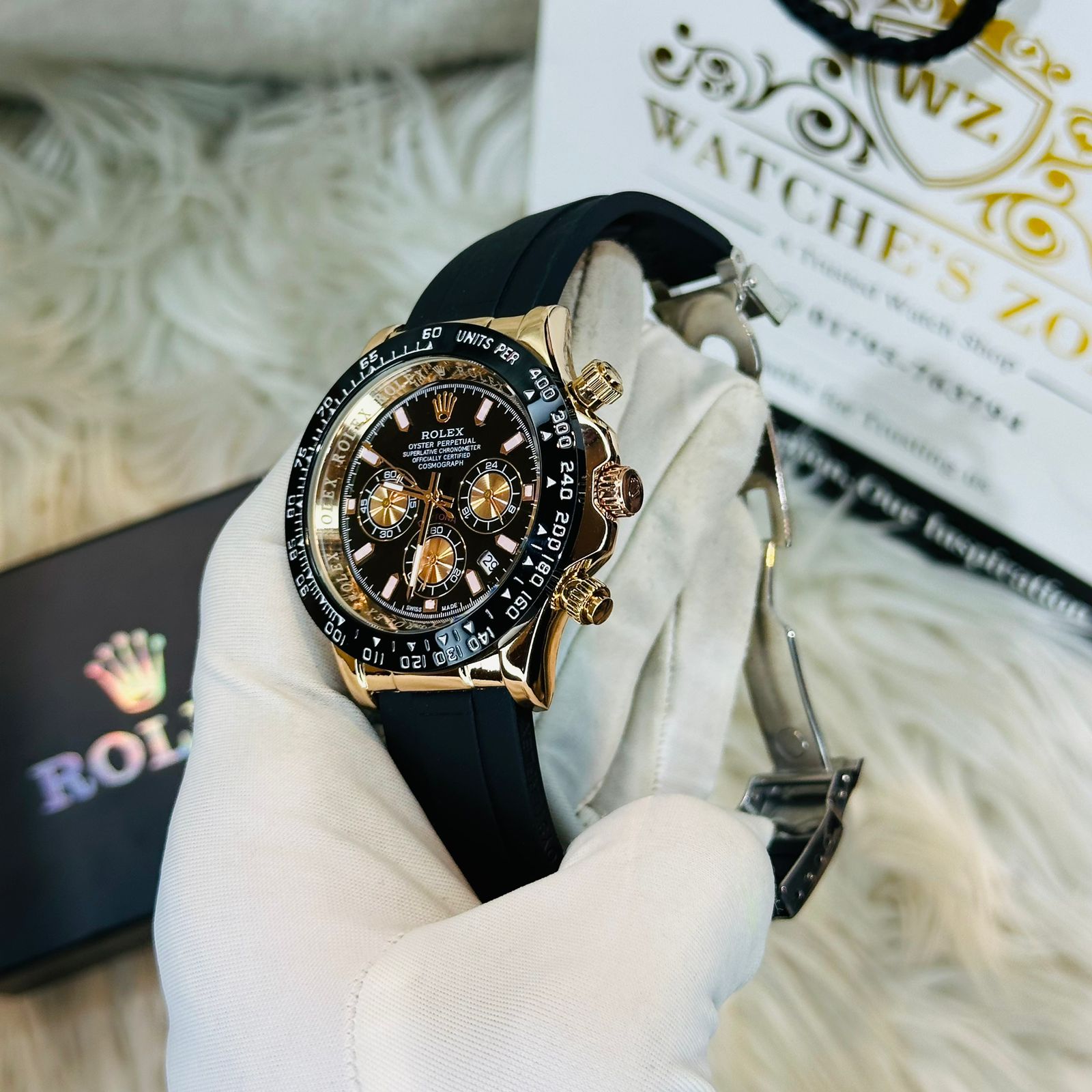 Premium Quality RLX Daytona Rose Gold Black Belt Watches