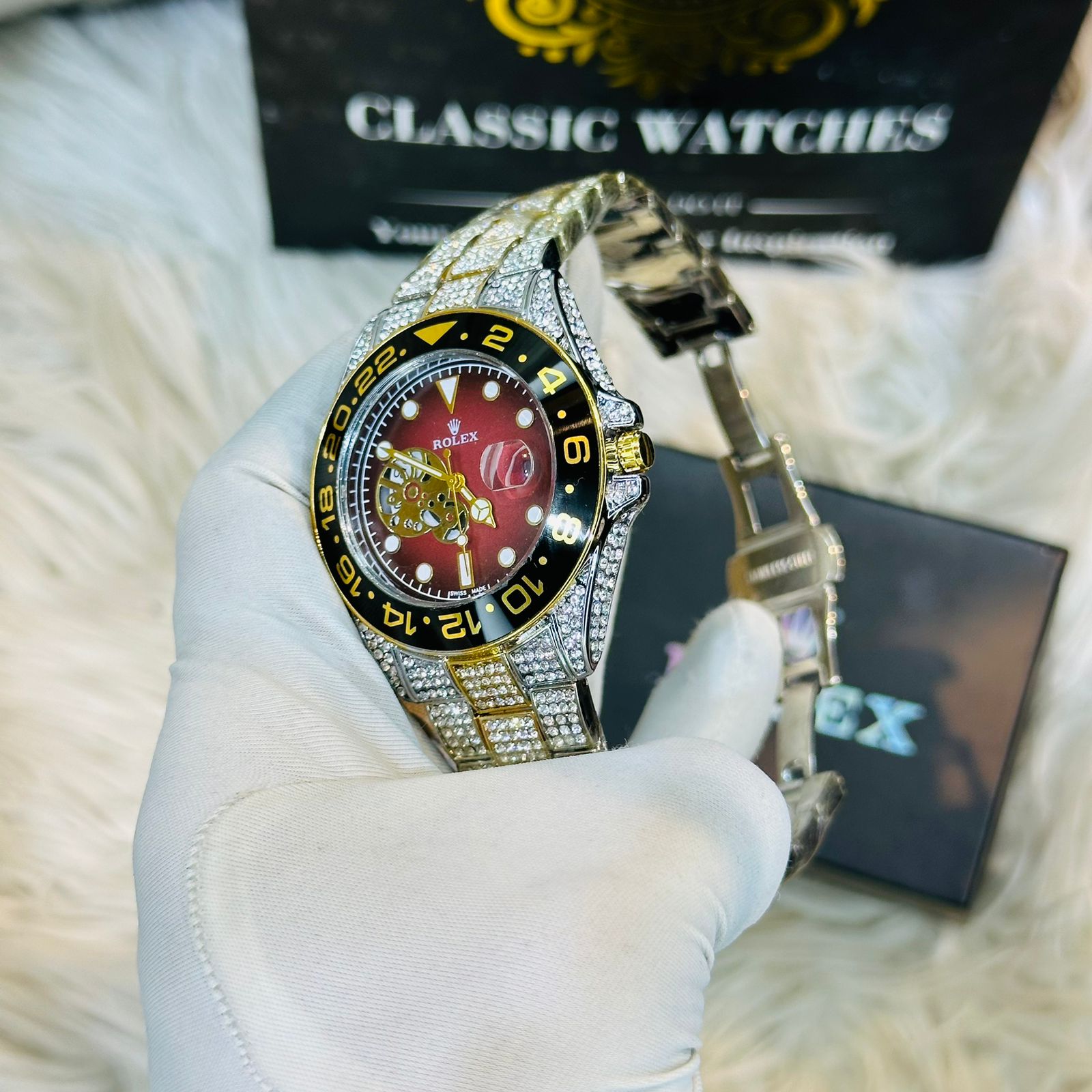 Premium Quality RLX Submariner Full Stone Red Dial Watches