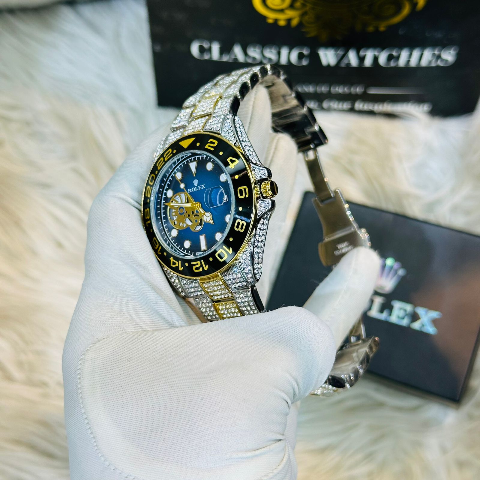 Premium Quality RLX Submariner Full Stone Blue Dial Watches