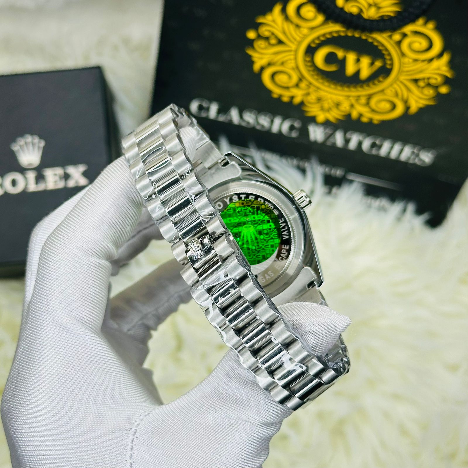 Premiume Quality Arabian RLX Silver Green Watches