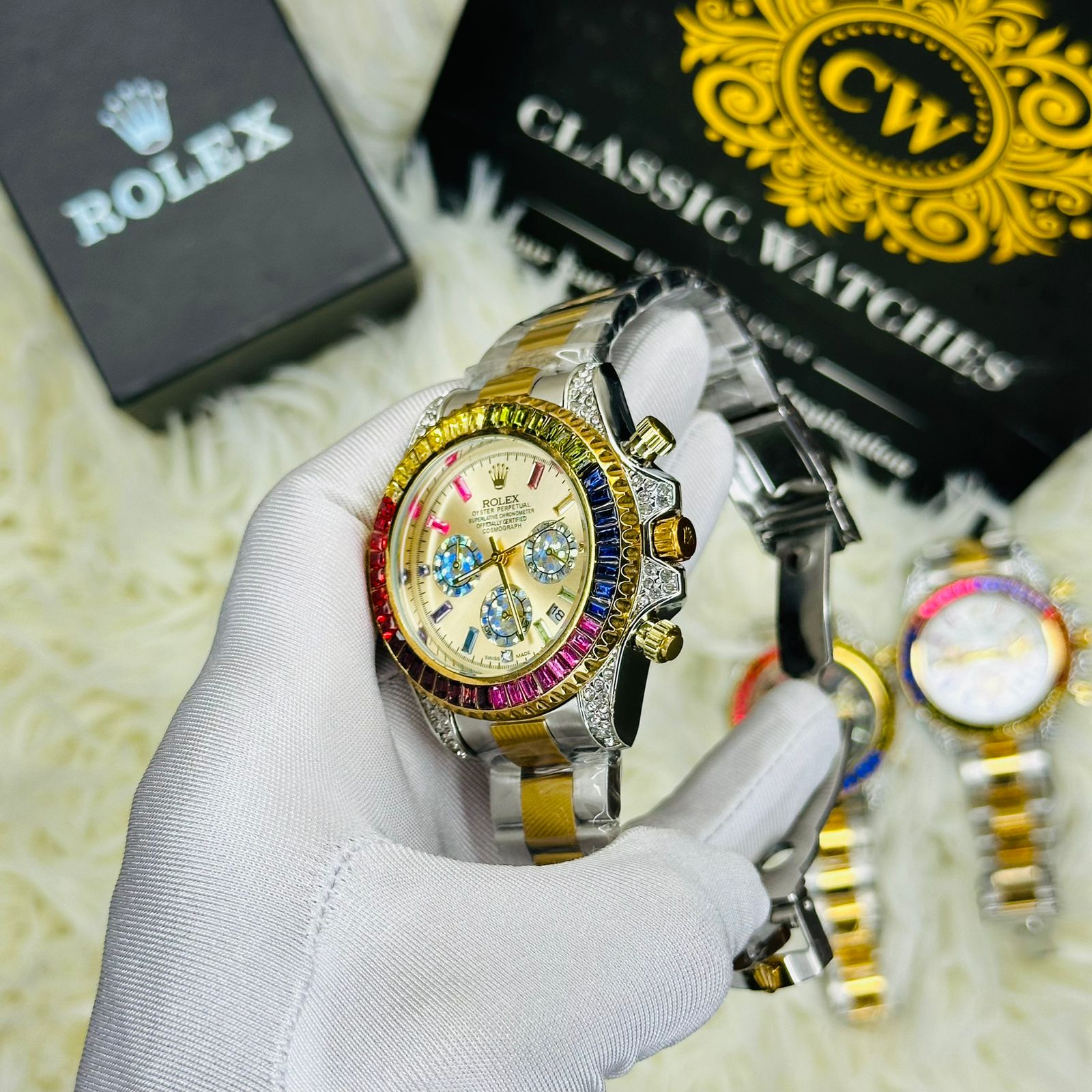 Premium Quality RLX Rainbow Golden Watches