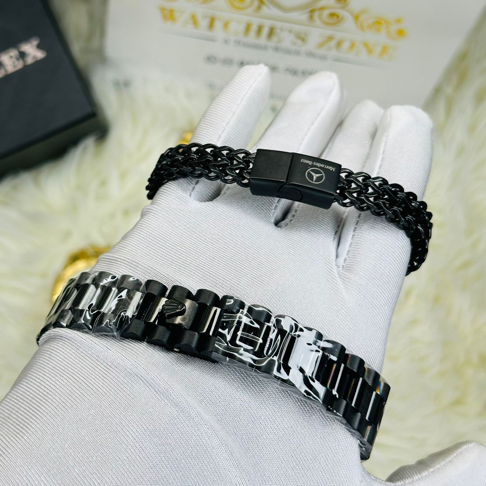 Premiume Quality Yach Sub Full Black RLX  Watches & Bracelet Combo