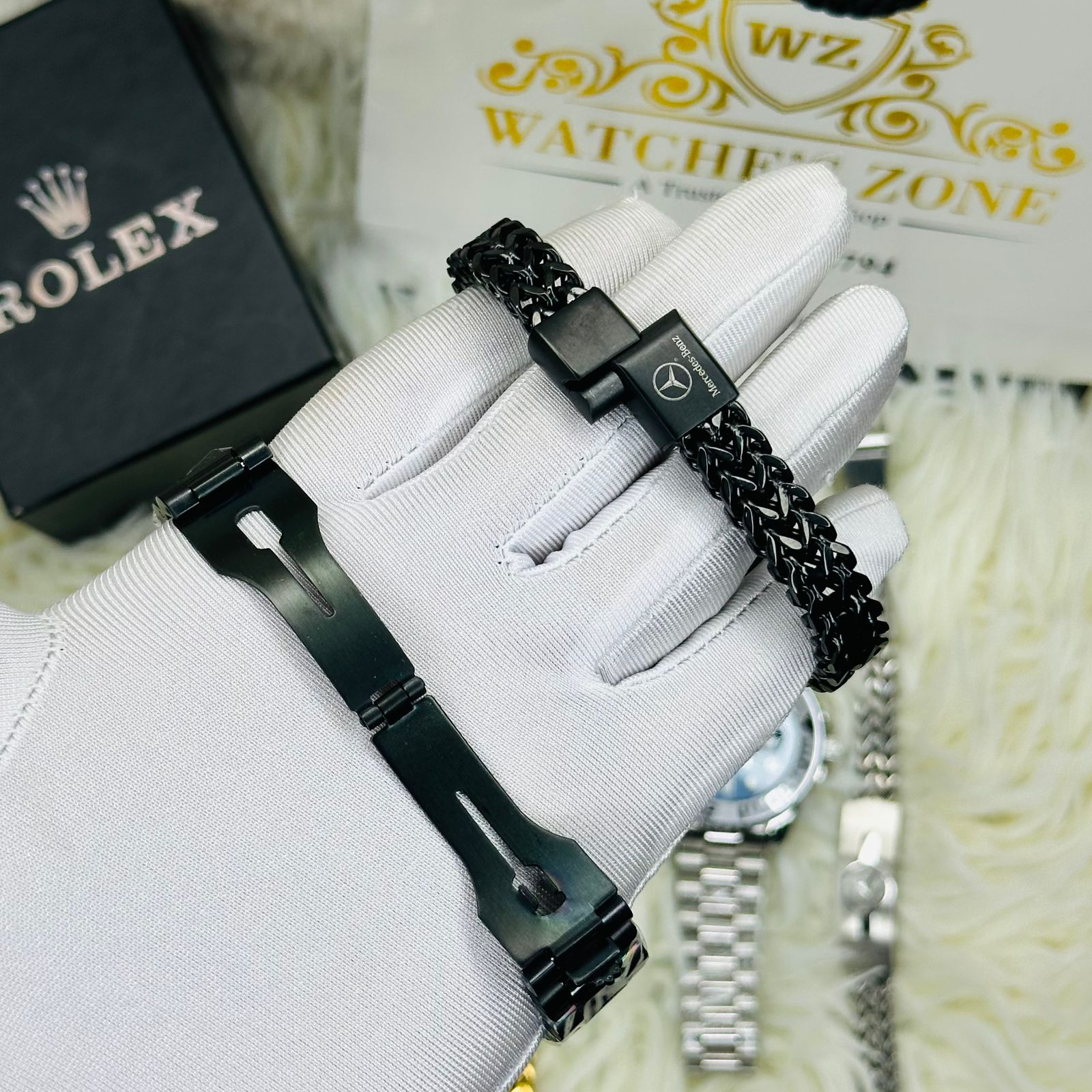 Premiume Quality Yach Sub Full Black RLX  Watches & Bracelet Combo