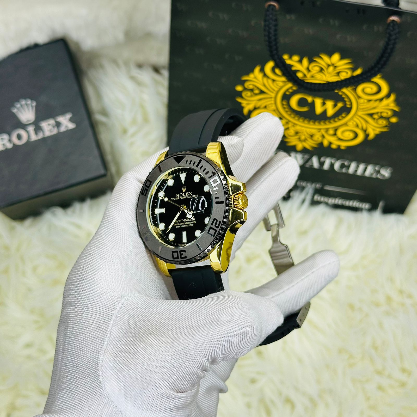 Premium Quality RLX Yach Sub Gold Black Belt Watches