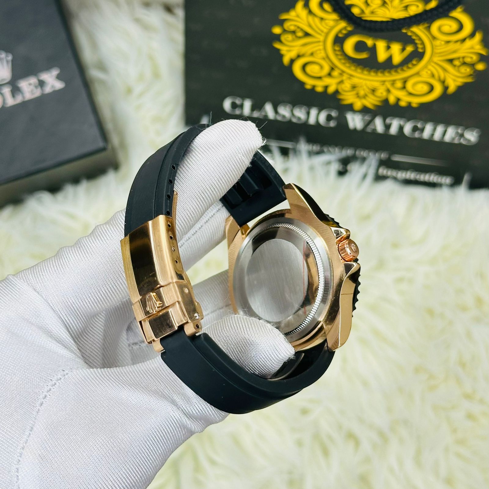 Premium Quality RLX Yach Sub RoseGold Black Belt Watches