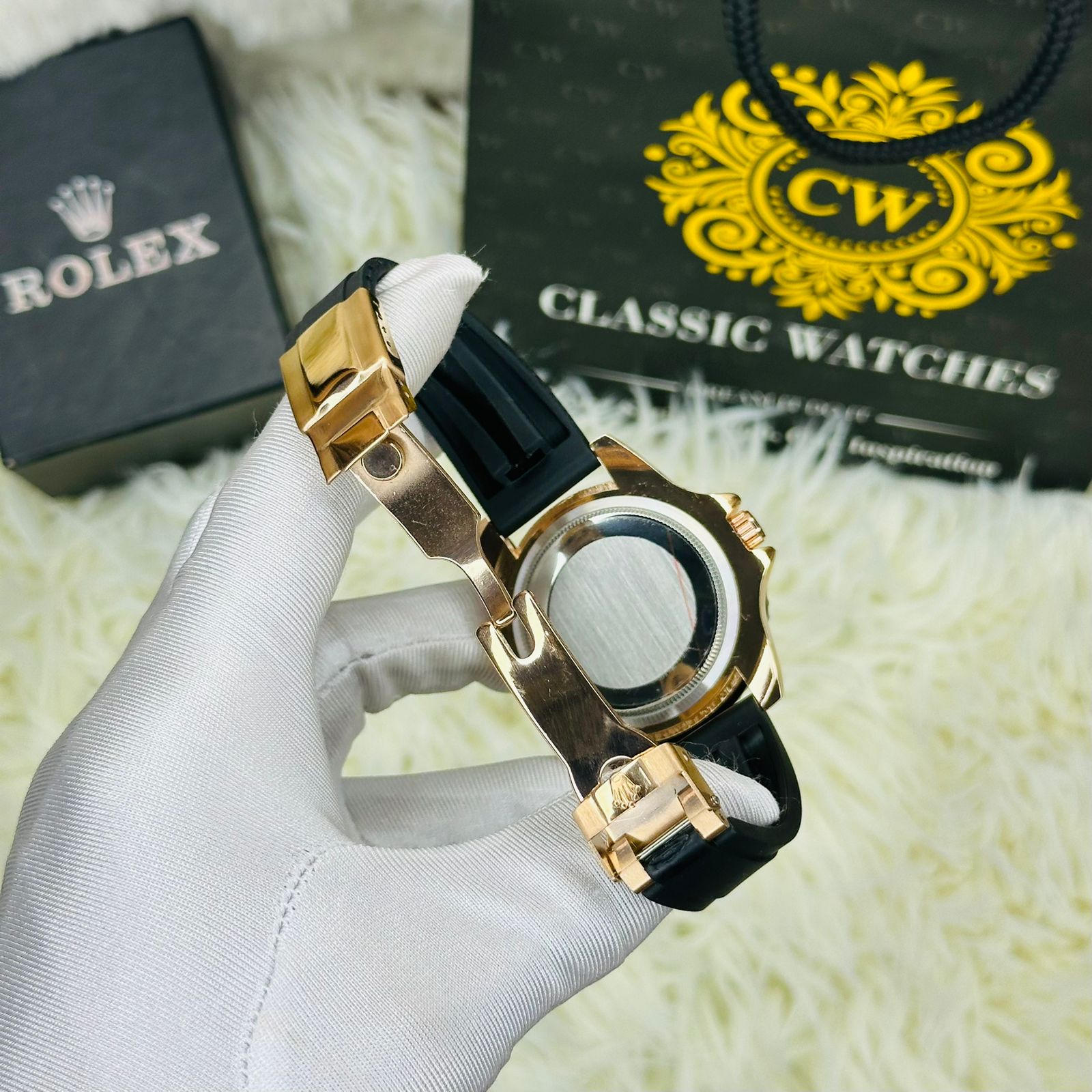 Premium Quality RLX Yach Sub RoseGold Black Belt Watches