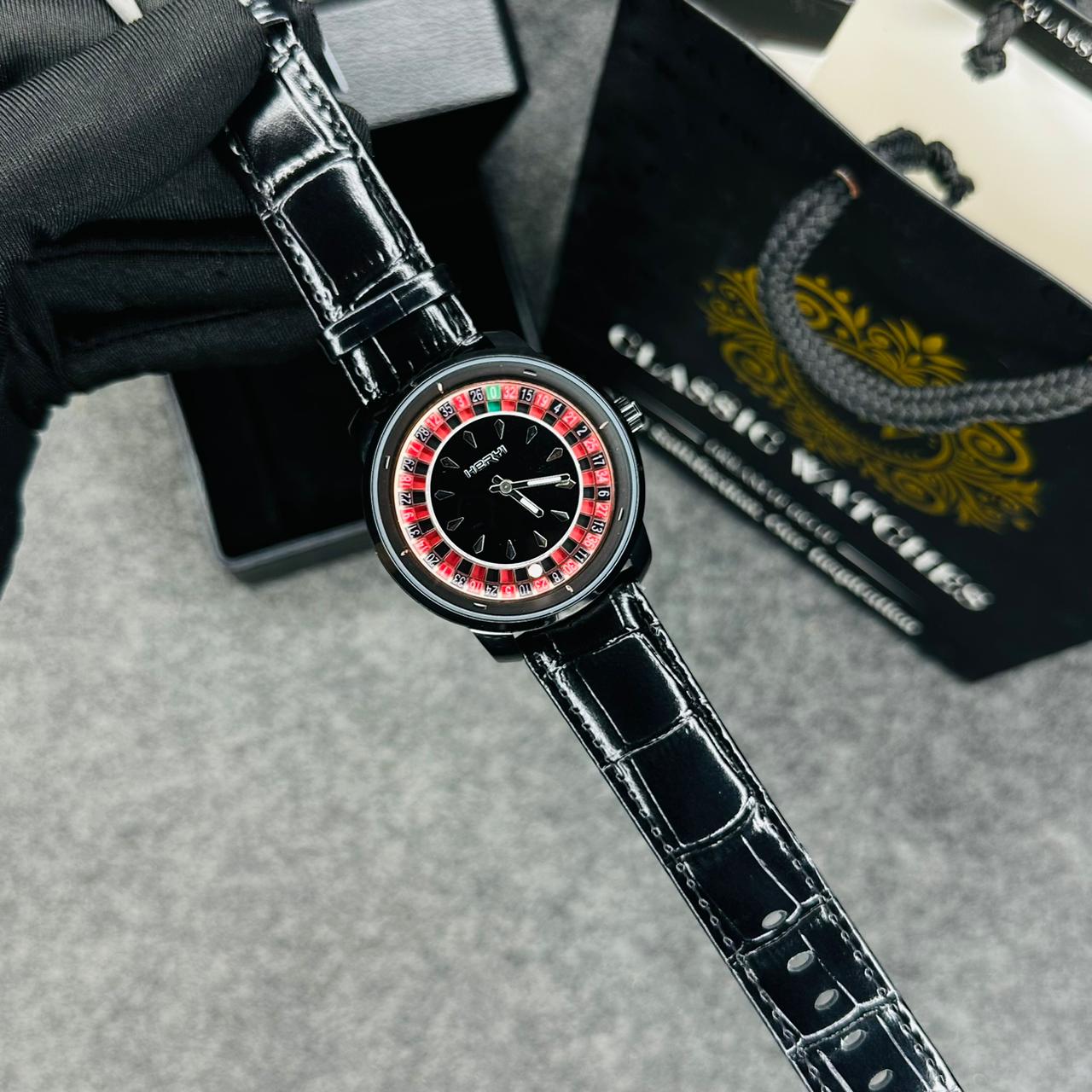 Premium Leather Casino Watch Full Black