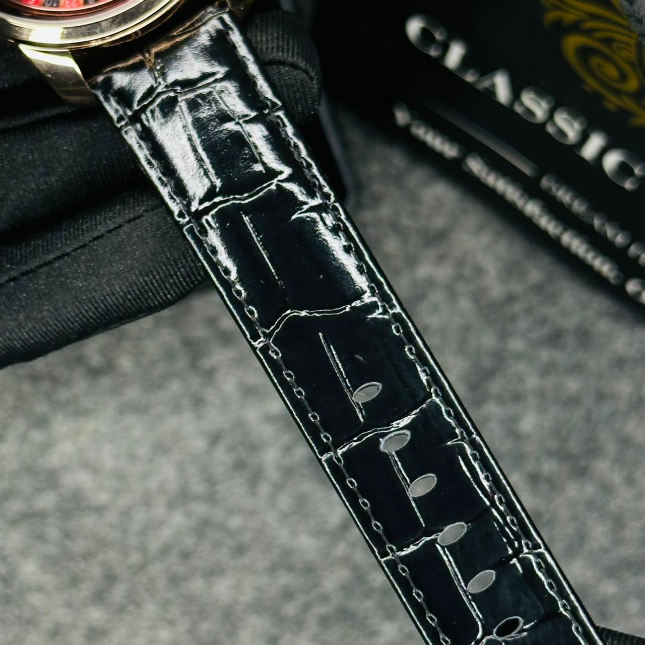 Premium Leather Casino Watch Rose Body Dial Black