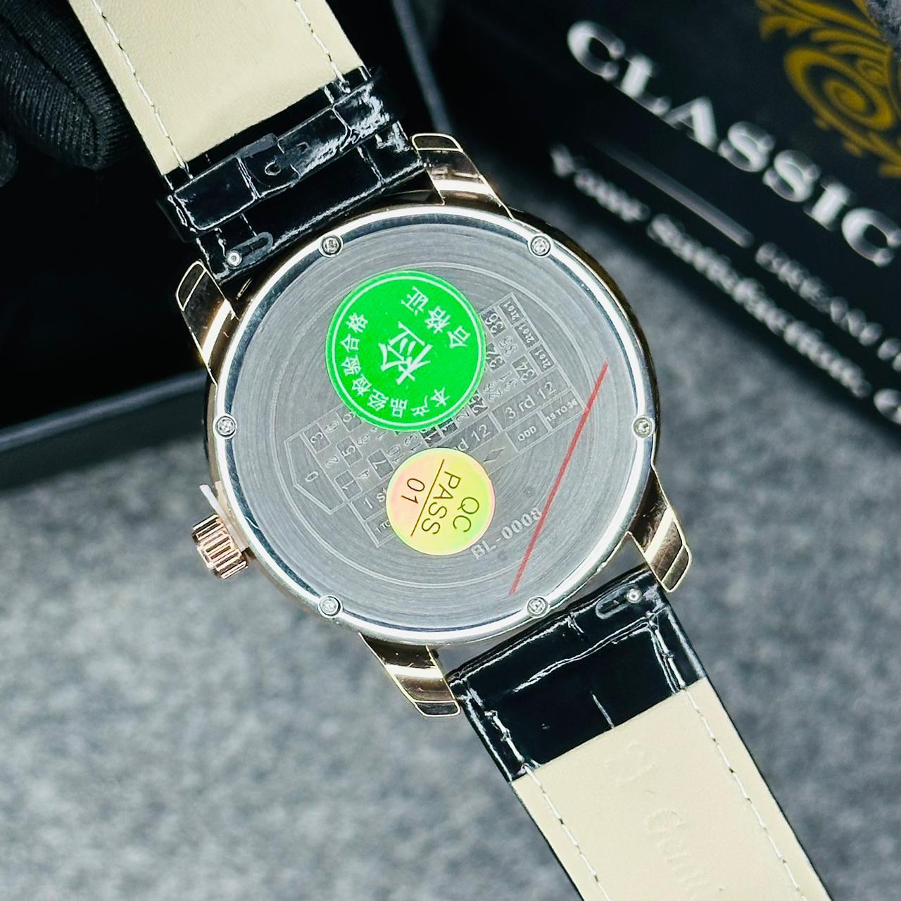 Premium Leather Casino Watch Rose Body Dial Black