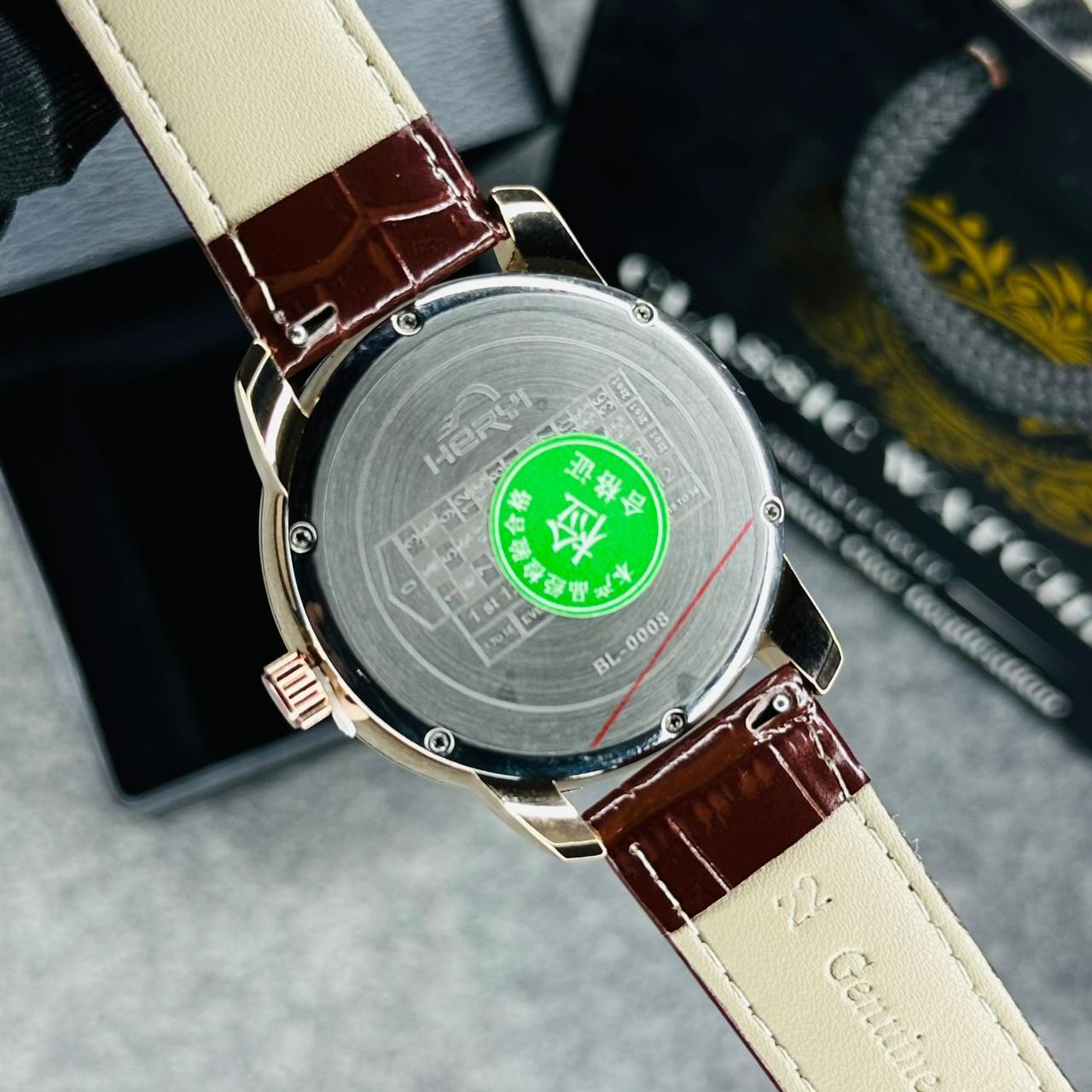 Premium Leather Casino Watch Rose Body Dial Black