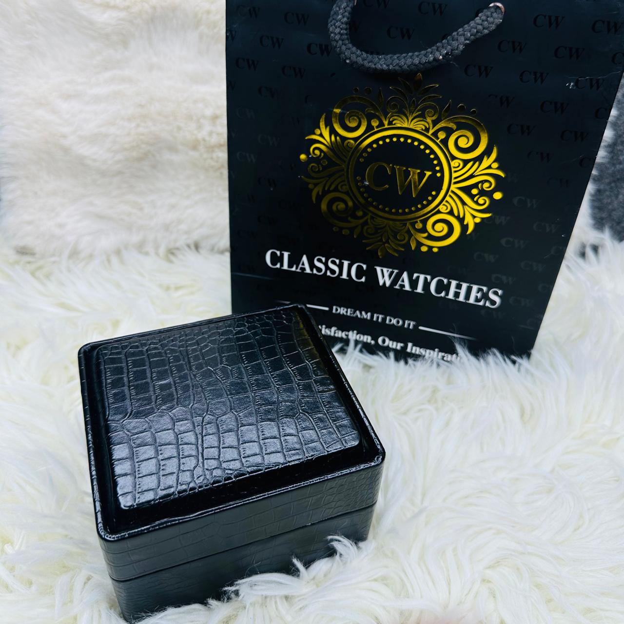 Premium Brown Leather Casino Stone Watch Rose Body