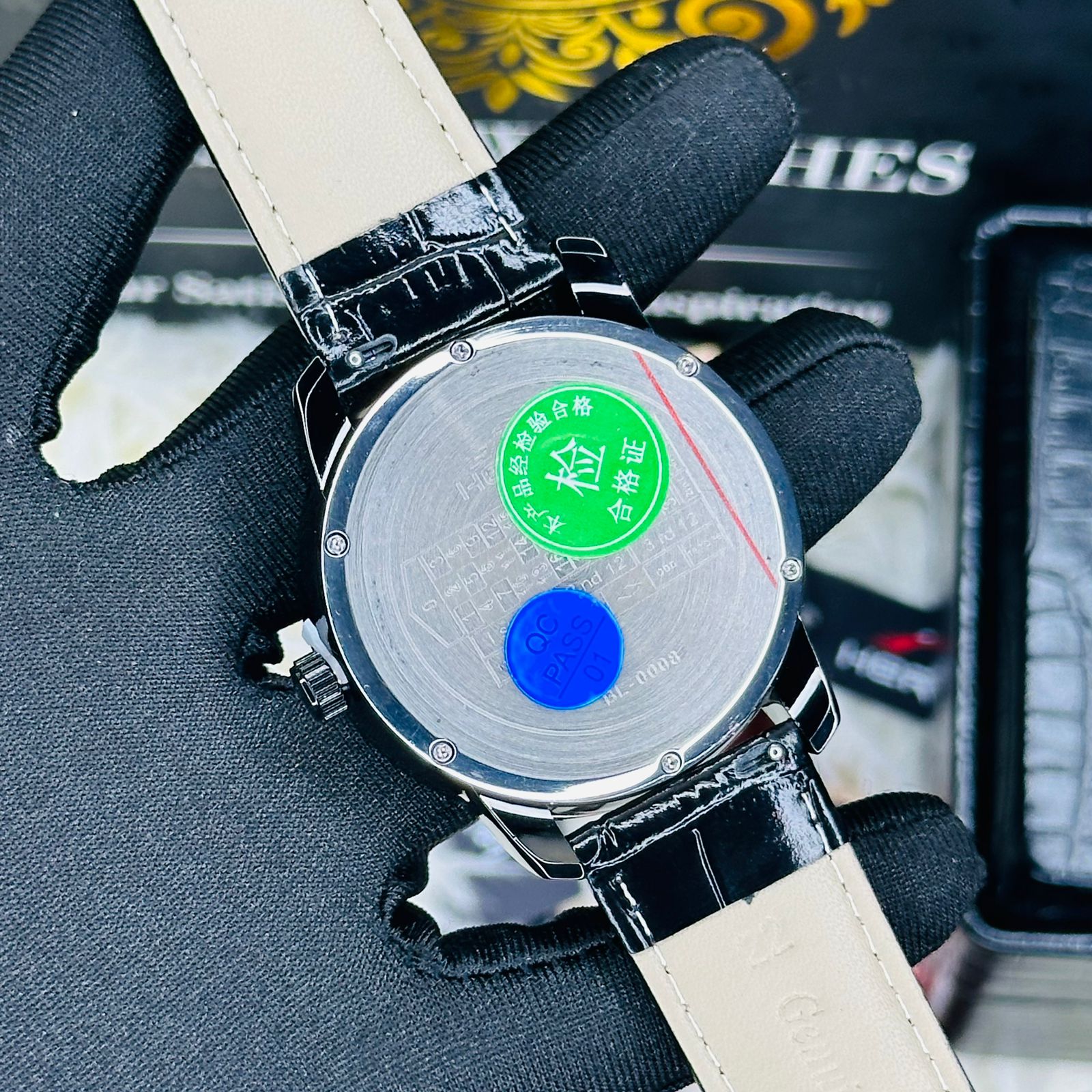 Premium Black Leather Casino Stone Watch Black Body