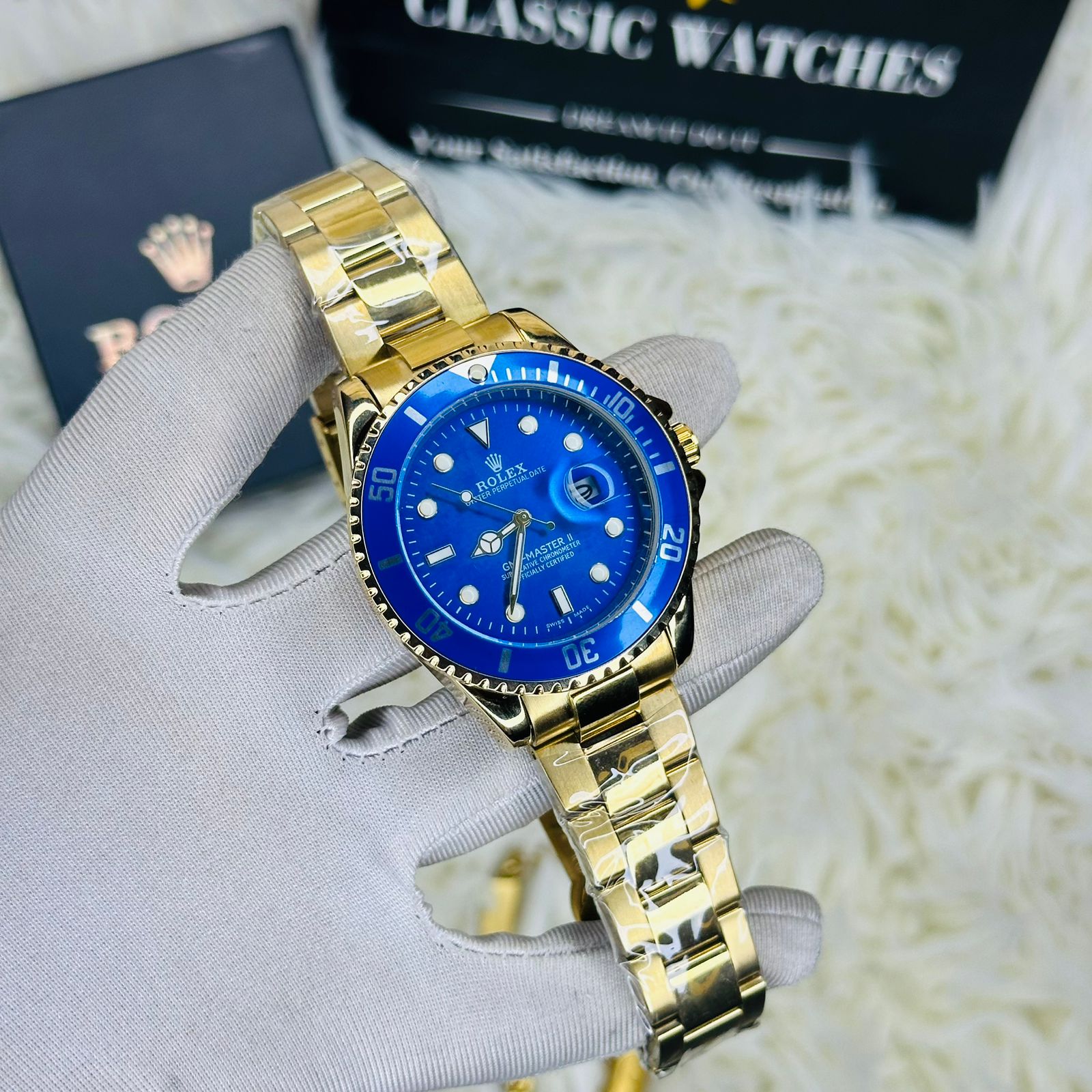 Premiume Quality  Sub Golden Blue Blue RLX Watches & Bracelet Combo