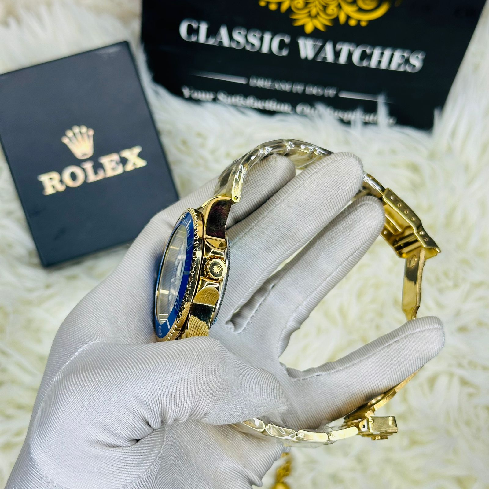 Premiume Quality  Sub Golden Blue Blue RLX Watches & Bracelet Combo