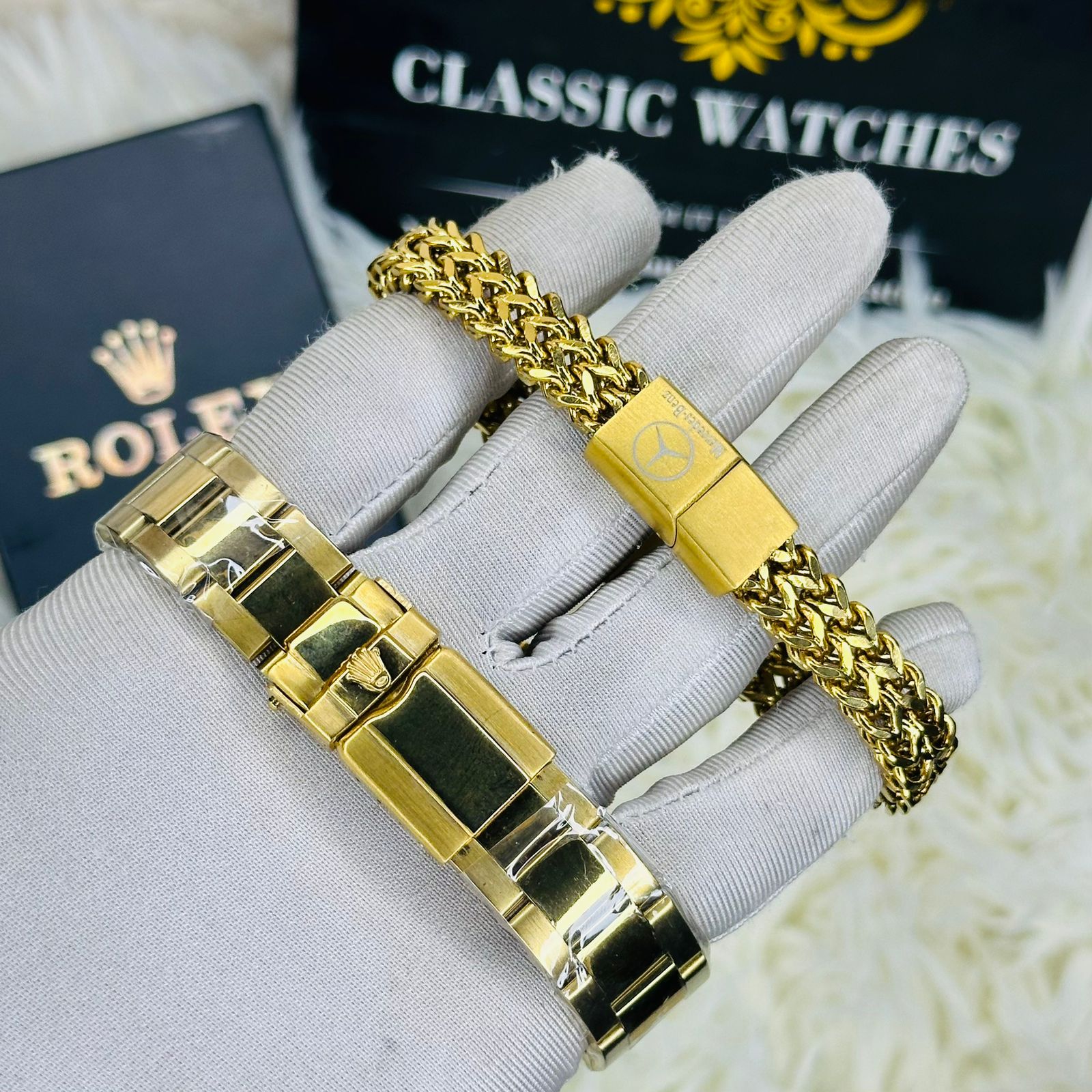 Premiume Quality  Sub Golden Blue Blue RLX Watches & Bracelet Combo